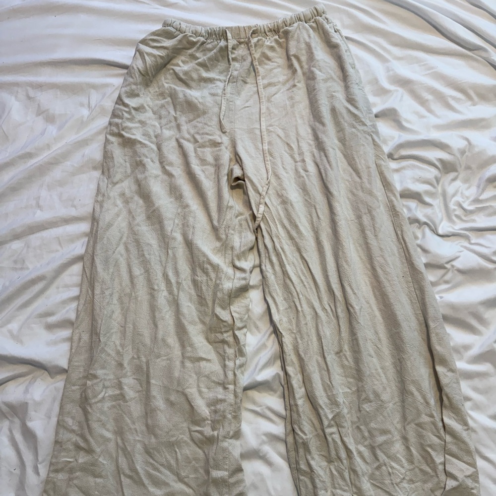 Cream Flowy Wide Leg Pants